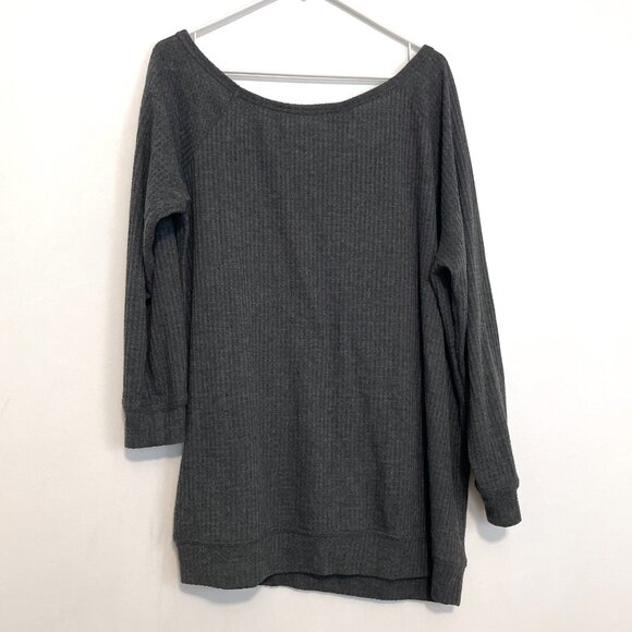 TORRID 2 Plus Size Off Shoulder Waffle Sweatshirt Charcoal Grey One Shoulder 2X - Picture 12 of 16